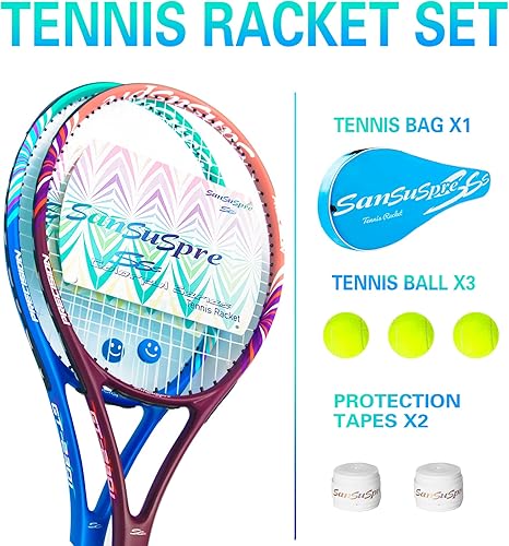 Miniatura 2 de Raqueta de tenis de 27 pulgadas para adultos, paquete de 2 raquetas de tenis para hombres y mujeres, para principiantes y profesionales, con bolsa,