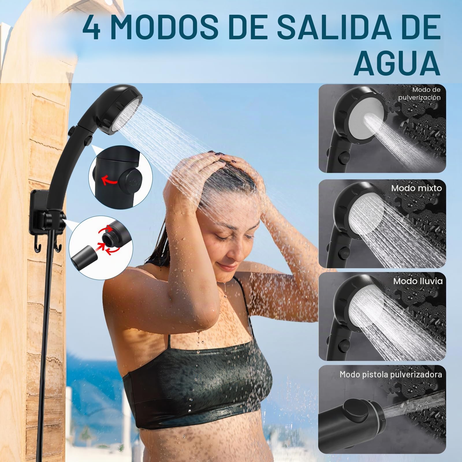 Ducha de Camping portátil, Bomba de Ducha de Camping con batería Recargable 6000mAh y indicador de Temperatura, Cabezal de Ducha Multifuncional y Tubo 2M, cubeta Plegable de 20L