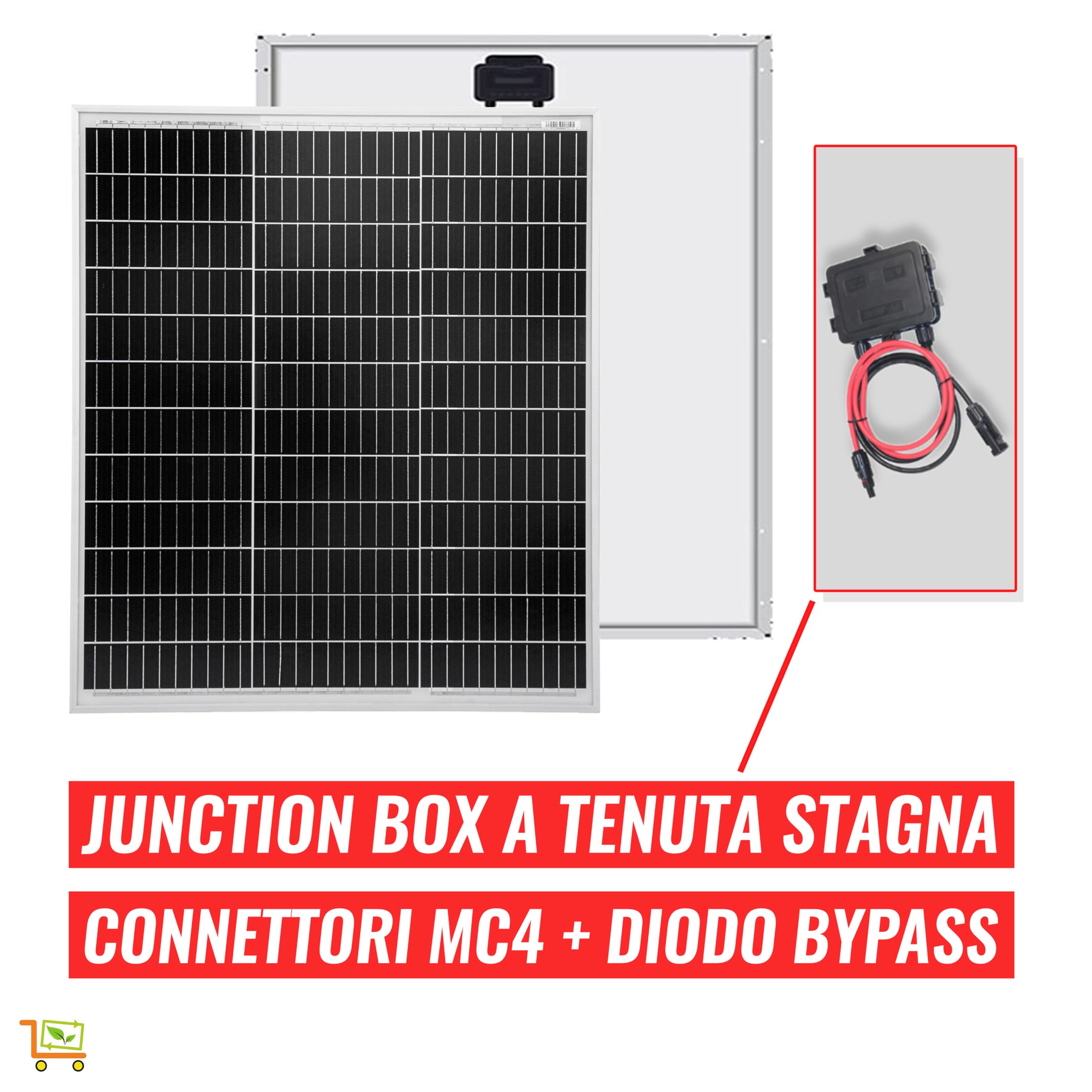 Pannello Solare Fotovoltaico 50W 12V Monocristallino Super Efficiente Off Grid