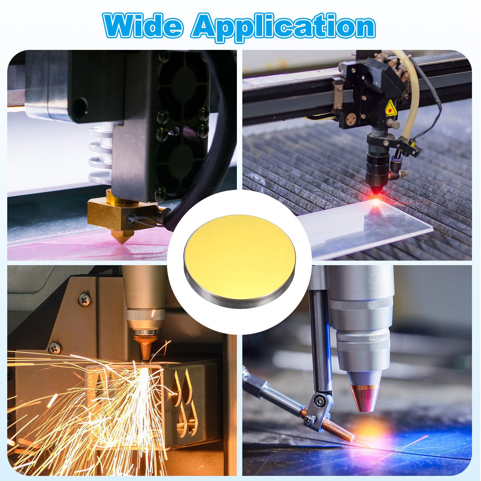 HARFINGTON 38.1mm Si Lente Riflettente Placcato Oro Specchio Laser CO2 Lente Specchio Laser per 60-300W CO2 Incisione Laser Incisore Cutter