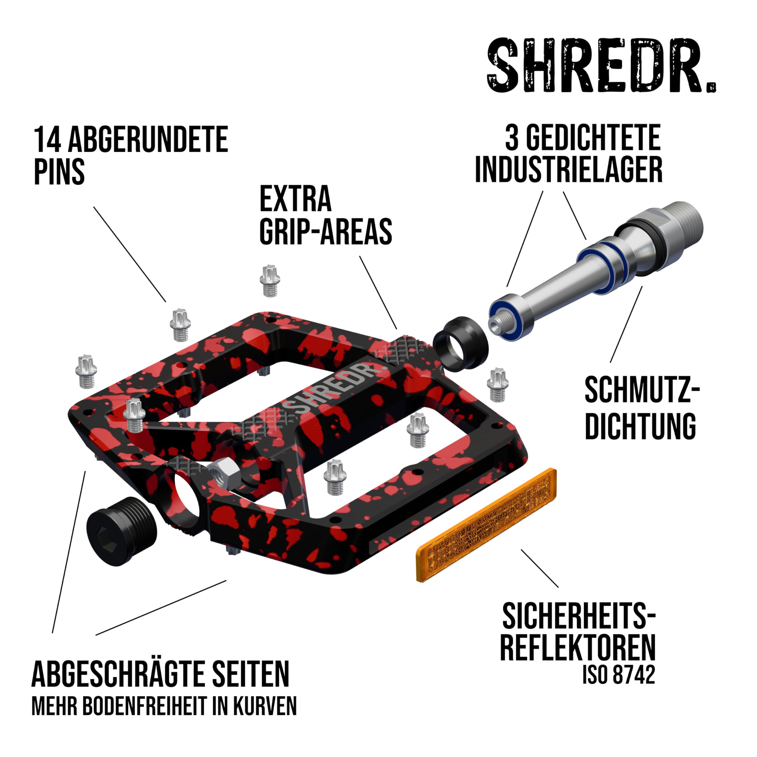 Shine Pedale für MTB | Hochwertige Flatpedals fürs Mountainbike | Mit Reflektoren (StVZO konform) | Special Edition - Unikat