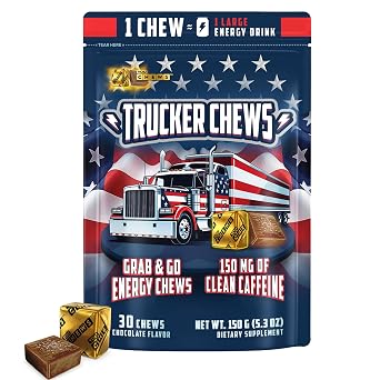 YouChews Trucker Chews, Energy Bites 150mg of Caffeine, No Jitters Grab-and-Go Energy Chews, Individually Wrapped Daily Energy Support for Long Hauls and On-the-Road Drivers, 30 Count