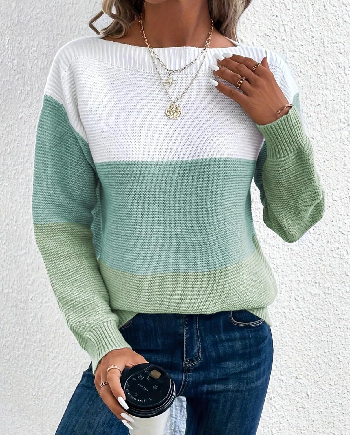 Women's Color Block Casual Sweater Long Sleeve Round Neck Soft Loose Fit Clashing Top for Vacation Daily Life - Image 5