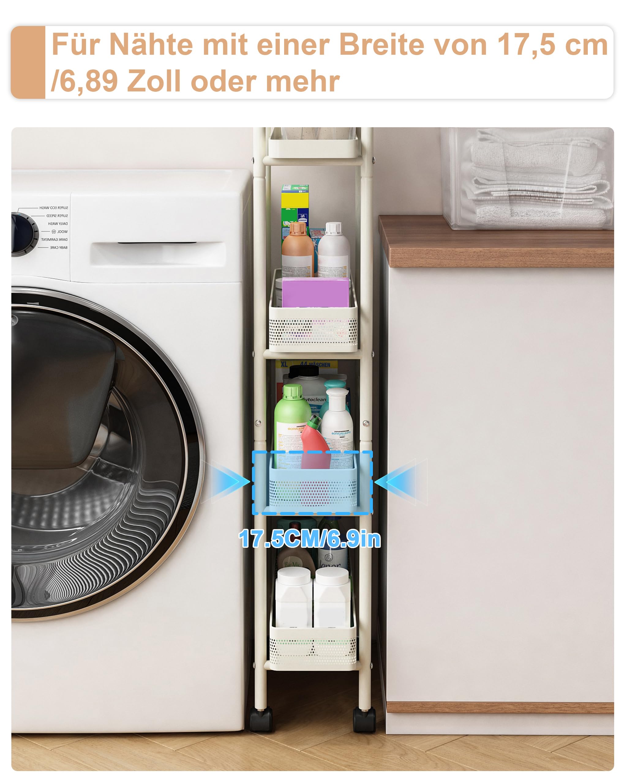 UMDONX Metall Küchenwagen Schmal mit Ausziehbare Schubladen,Nischenwagen Rollwagen 4 Ebenen,Nischenregal auf Rollen für Kleine Räume,Küche,Wohnzimmer,Arbeitszimmer,Bad(Weiß)