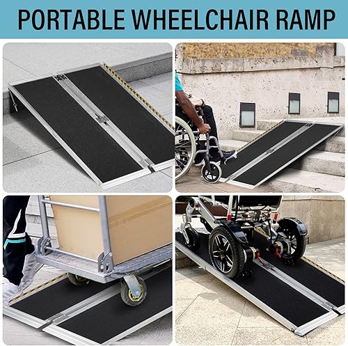 Miniatura 6 de MOTORHOT Rampas portátiles para sillas de ruedas de 3 pies, rampa plegable de aluminio antideslizante para escalones del hogar, scooter, escaleras,