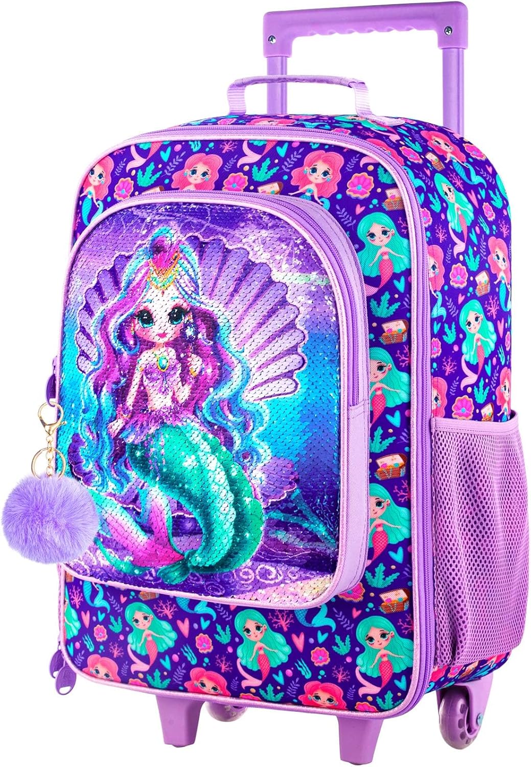 AGSDON Kids Luggage for Girls, Cute Mermaid Rolling Suitcase Wheels for Children Toddler