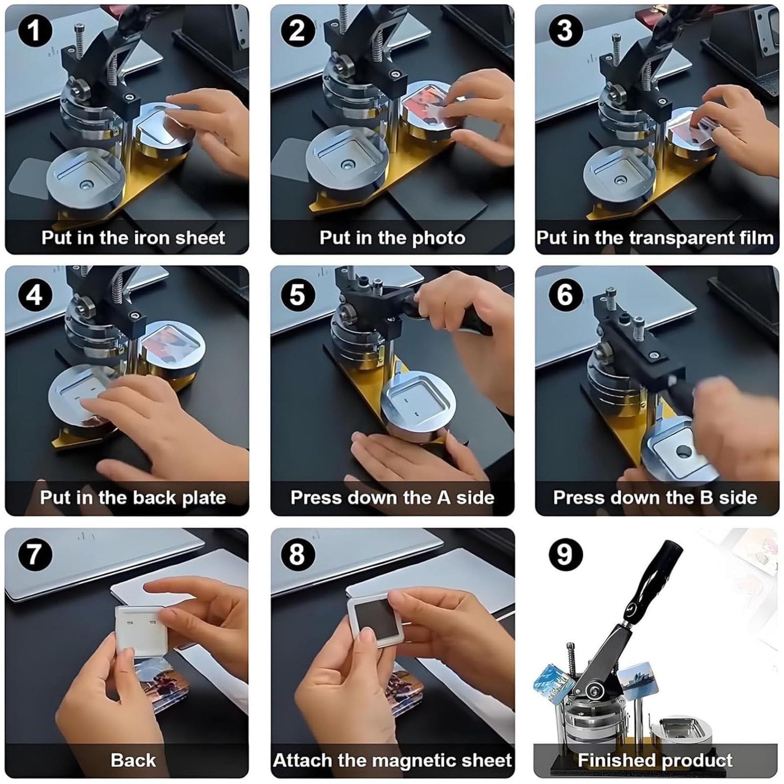 Maszyna do produkcji kwadratowych magnesów na lodówkę, 50 mm, 100 zestawów kwadratowych materiałów do robienia guzików DIY, do projektów rzemieślniczych i DIY