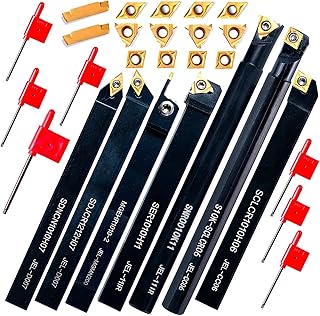 RupXinSplend Lathe Turning-Tool Bit-Set 21pcs - 7pcs 3/8" Threading Holder Boring Bars+14pcs Indexable Carbide Inserts CCMT060204 DCMT070204 11IR 11ER A60 MGMN200-G Golden for Lathe Threading Tool…