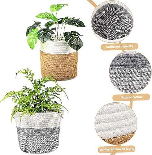 Miniatura 9 de MAGICLULU 2 Pcs Basket Bedroom Hamper Plant Containers Indoor Home Decor Cestas Para Ropa Sucia Money Plant Cotton Rope Planter Laundry Hamper Woven