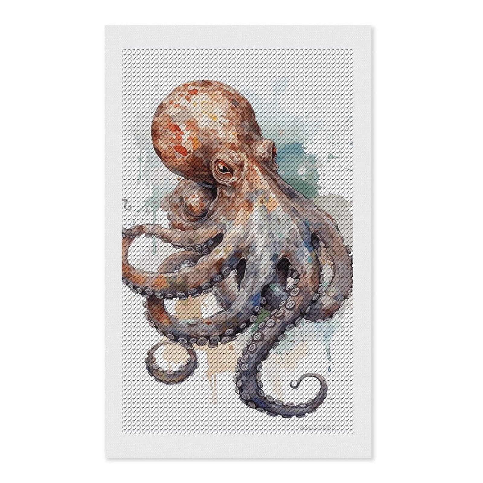 Junmoney Watercolor Octopus Diamond Painting Canvas Kit 12"x20", Round Gems, Living Room Decor, Seasonal Gift Choice, Modern Decor