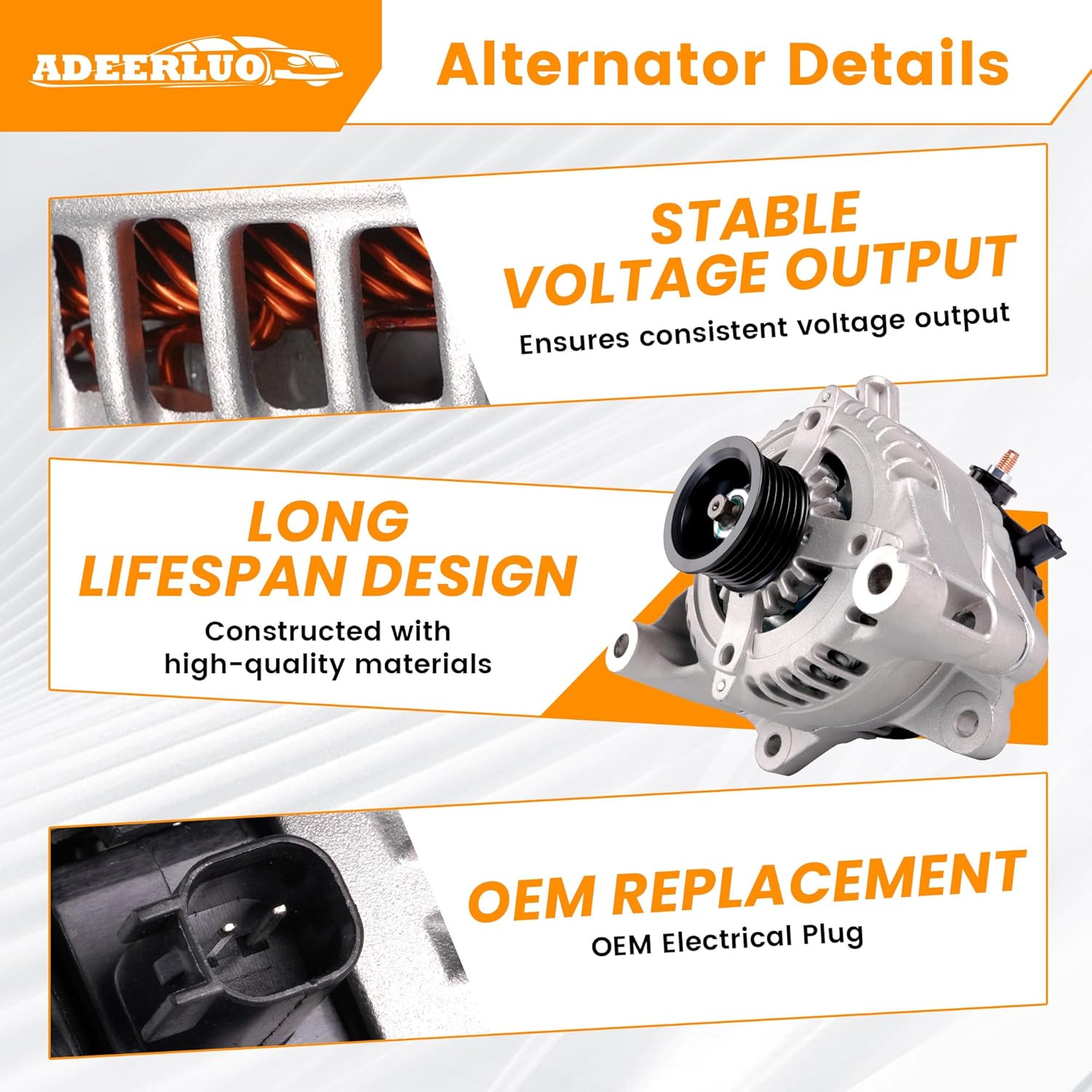 High Output Alternator for Wrangler 2012 2013 2014 2015 2016 2017 2018 Wrangler JK 2018 V6 3.6L Replacement Alternators 160Amp 12V CW 6-Groove Pulley 421000-0810 11584N 68078950AA 90295783