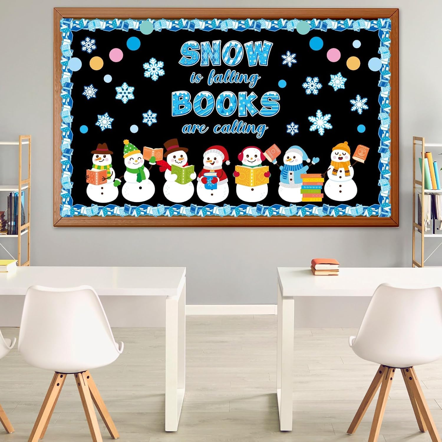 Winter Reading Bulletin Board Decoration Set Snowman Snowflake Classroom Decoration Snow is Falling Books are Calling Paper Cutouts Christmas Bulletin Board for School Home Wall Holiday Supplies