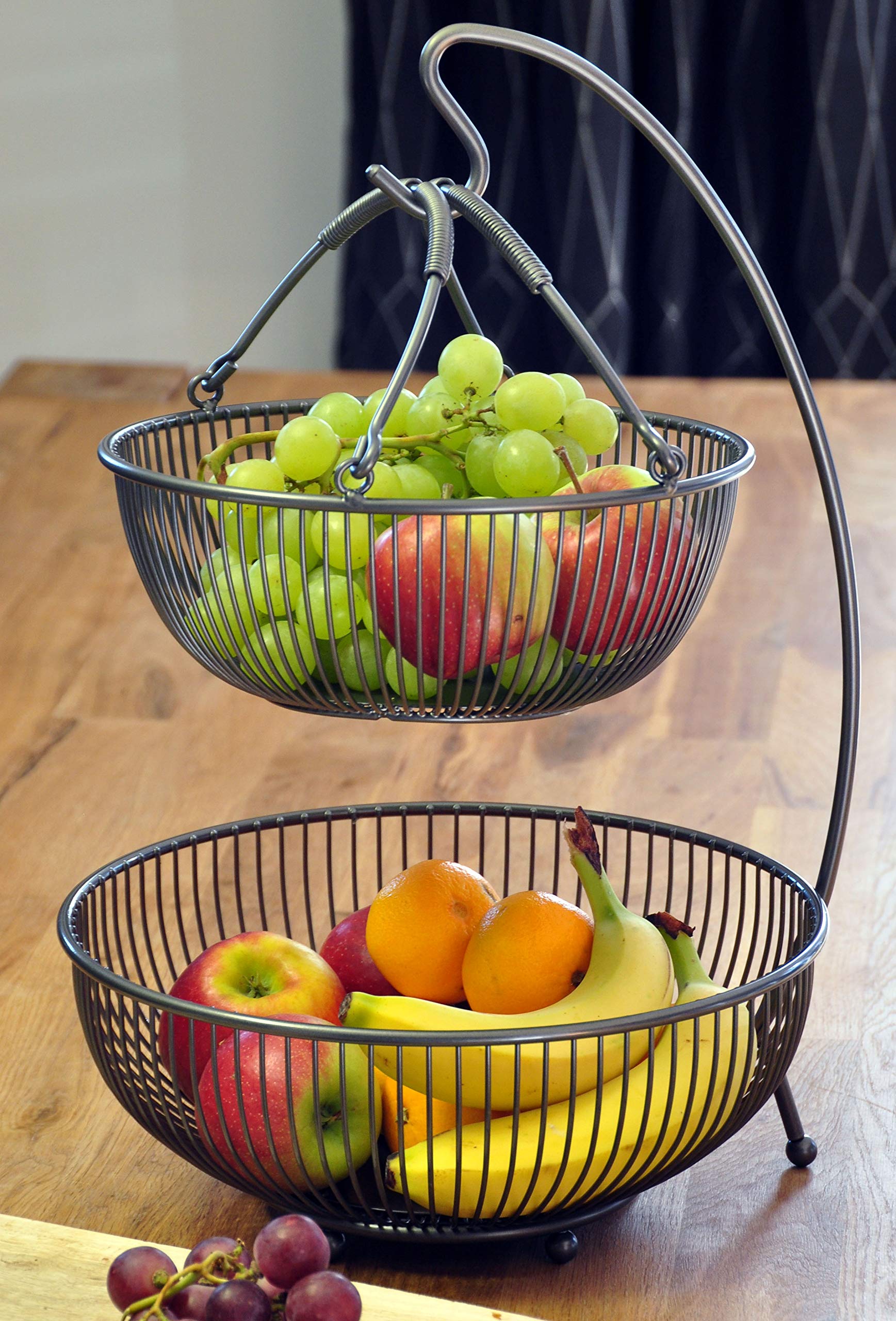 Moderne Obst Etagere // Metall // Schwarz // 3-teilig // zwei große Obstschalen & Bananenhalter
