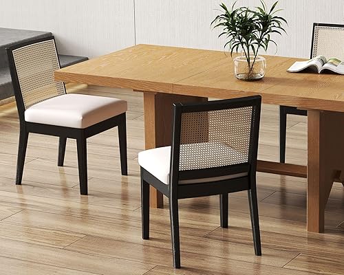 Juego de 2 sillas de comedor de ratán, sillas de cocina de granja con respaldo de bastón, sillas de comedor tapizadas, cómodas sillas laterales de