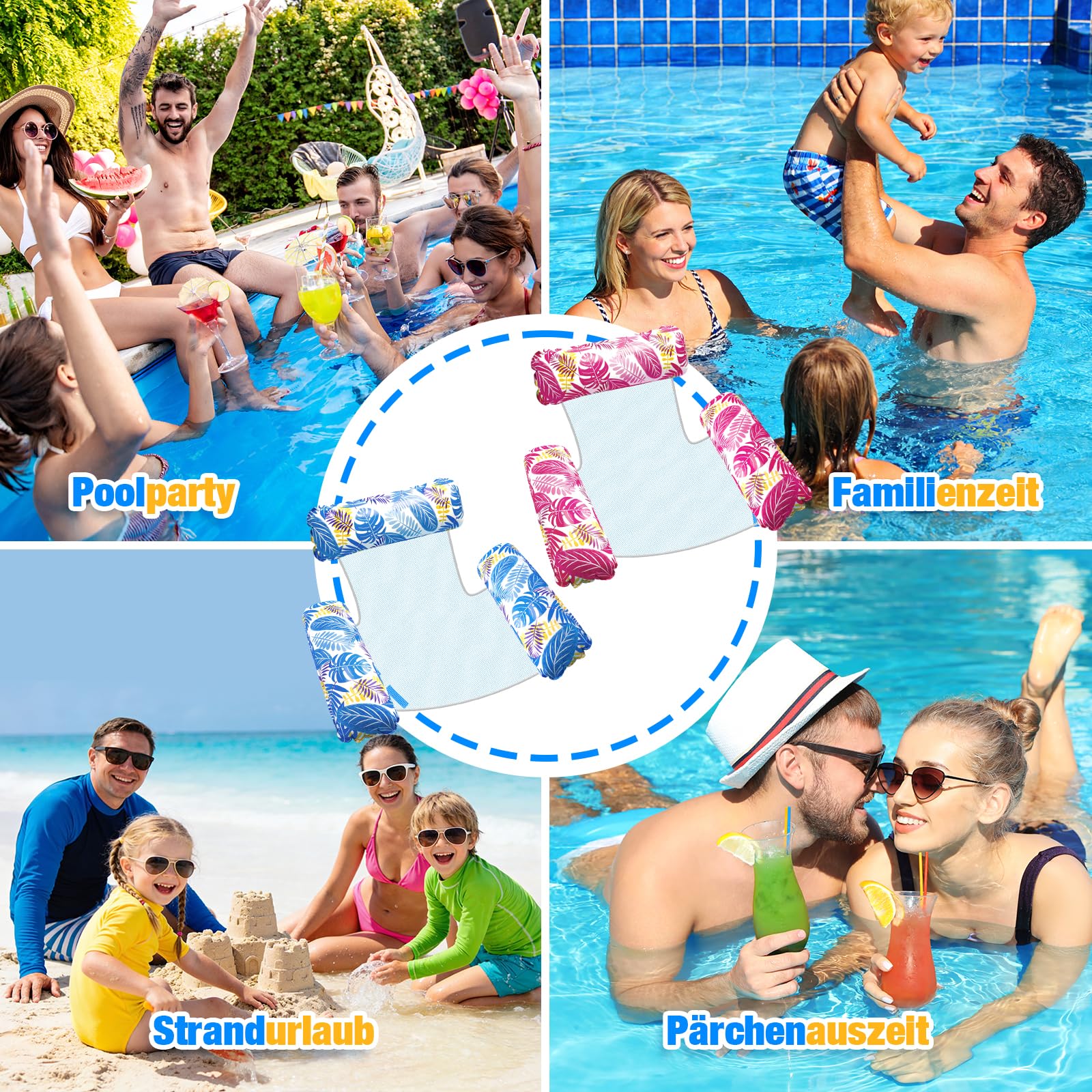 Dusor Luftmatratze Pool Zubehör 2 Stück, Luftmatratze Wasser Hängematte Pool Erwachsene 4 In 1, Aufblasbare Pool Spielzeug Wasserhängematte, Wasserspielzeug für Erwachsene und Kinder