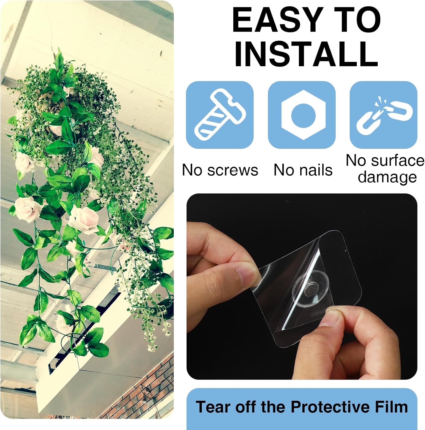 10 Pack Adhesive Ceiling Hooks, Heavy Duty No Drill Outdoor Sticky Ceiling Hanger, Stick On Hooks for Hanging Plants Lights Wind Chimes Lantern