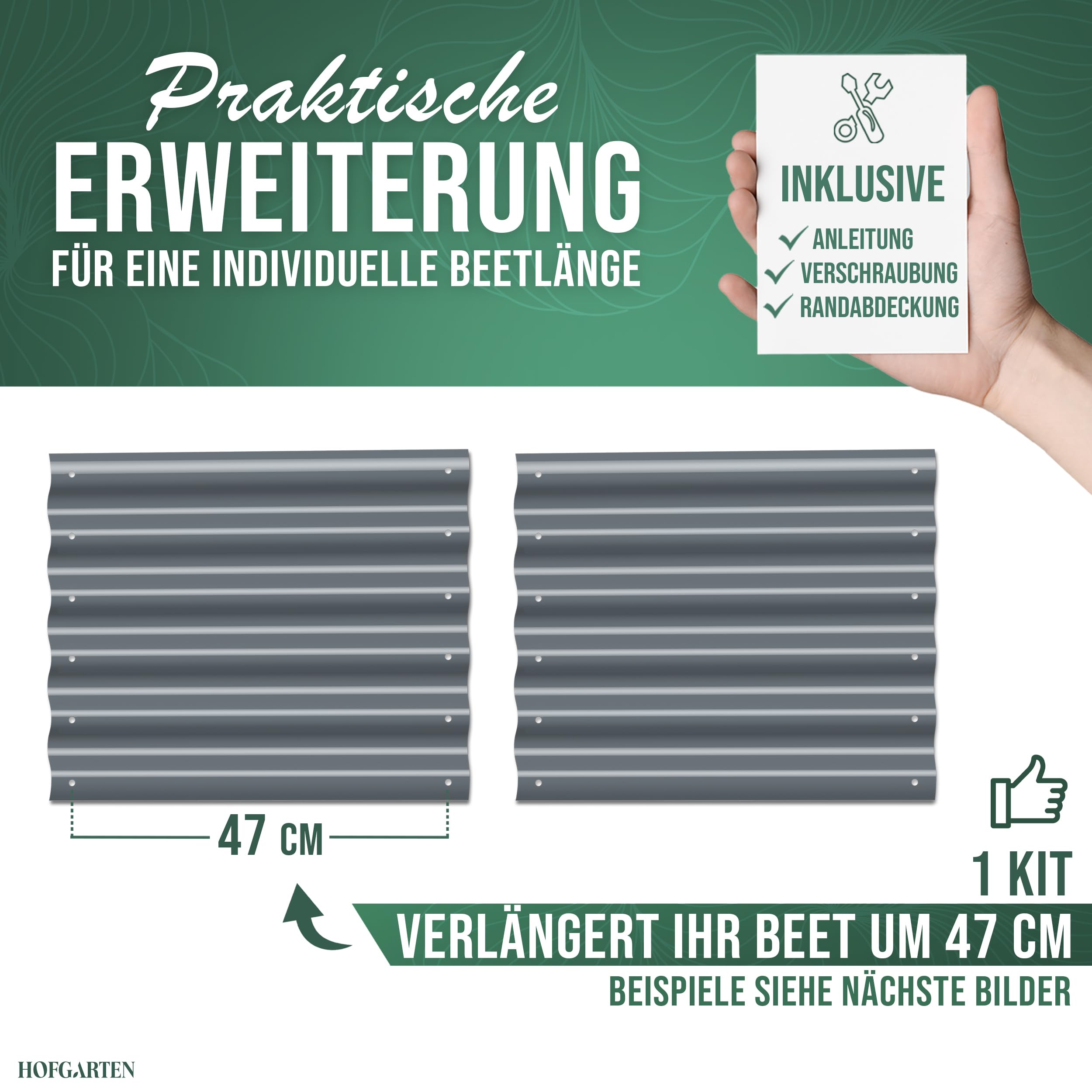 HOFGARTEN Kit di Estensione per Orto Rialzato | 2 Pannelli Laterali + Accessori | Prolunga o Allarga l'Orto Rialzato di 47 cm | Compatibile con Altezza Orto 42 cm (Kit Estensione, Antracite)