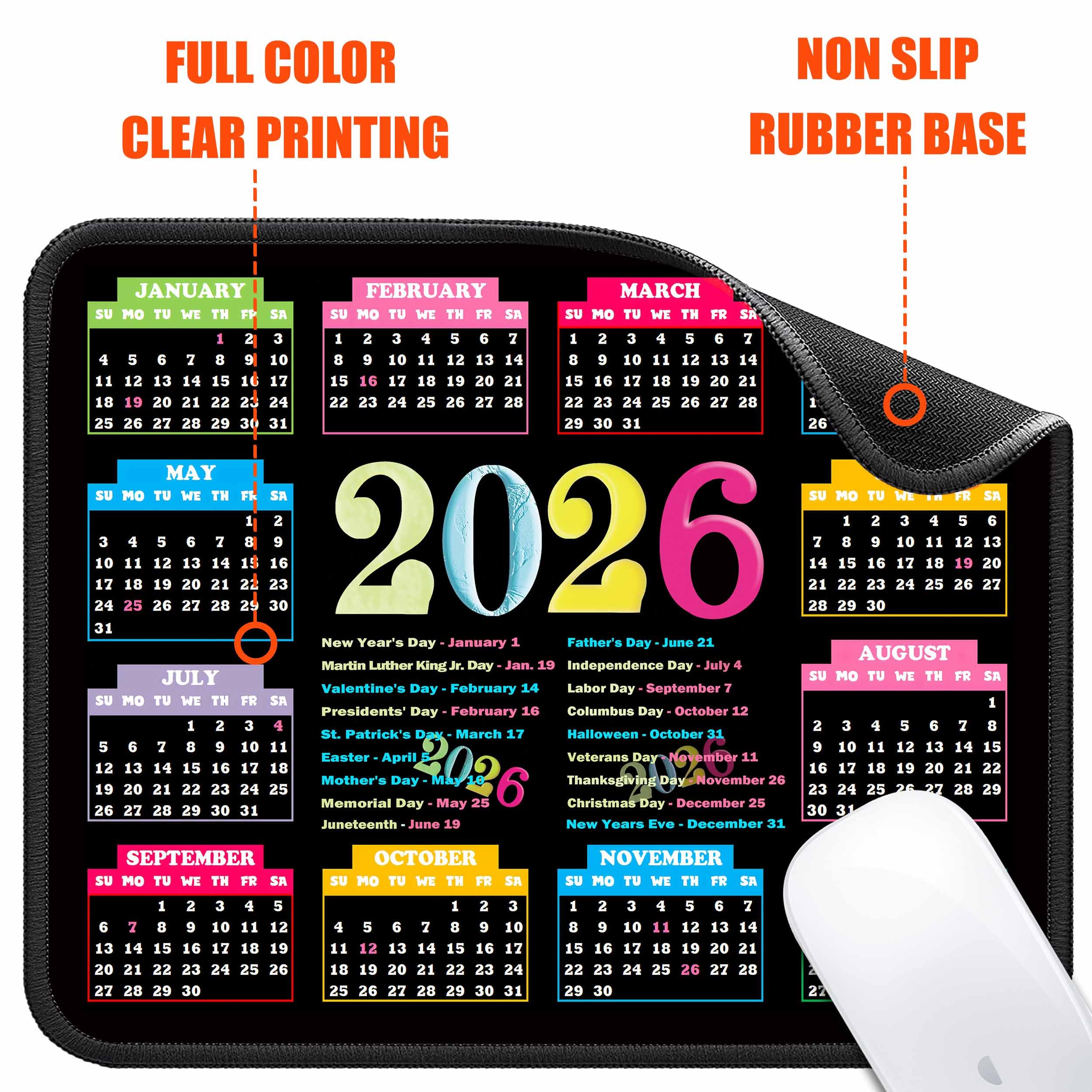 Amazon.co.jp: マウスパッド カレンダー 2026 祝日付き 10.3インチ x