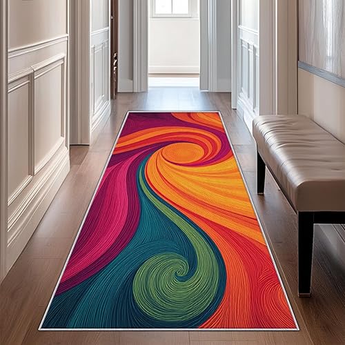 Miniatura 1 de Retro 70s Runner Rug 4x10, Vortex Textured Abstract Swirl Runners for Hallways Non-Slip, Retro 70s Hallway Decor Rug for Bedroom Kitchen Entryway,