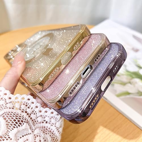 Vista 480 de Fiyart - Funda transparente magnética con purpurina para iPhone 12 para mujeres, con grabado "Love" metálico, protección para cámara y antigolpes