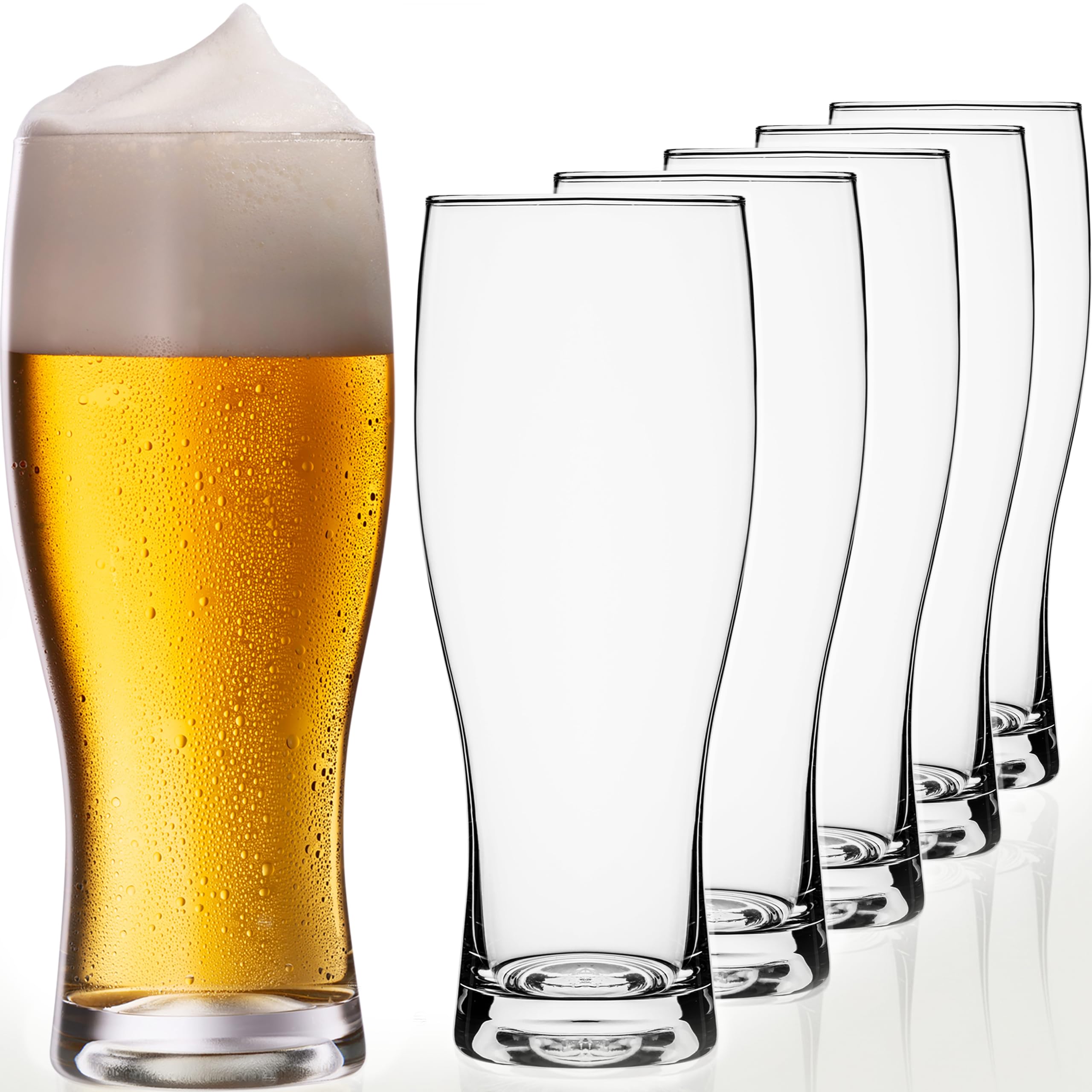PLATINUX Bierglazen 500 ml (max. 640 ml) gemaakt van glas set van 6 biernoedels tarweglazen hoog