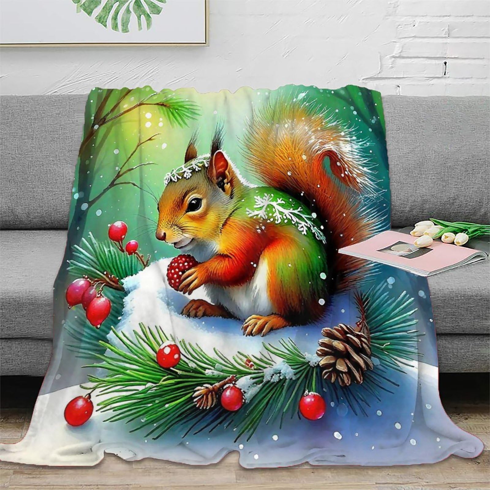 Couverture écureuil imprimée 3D plaid microfibre doux pour canapé salon et voyage
