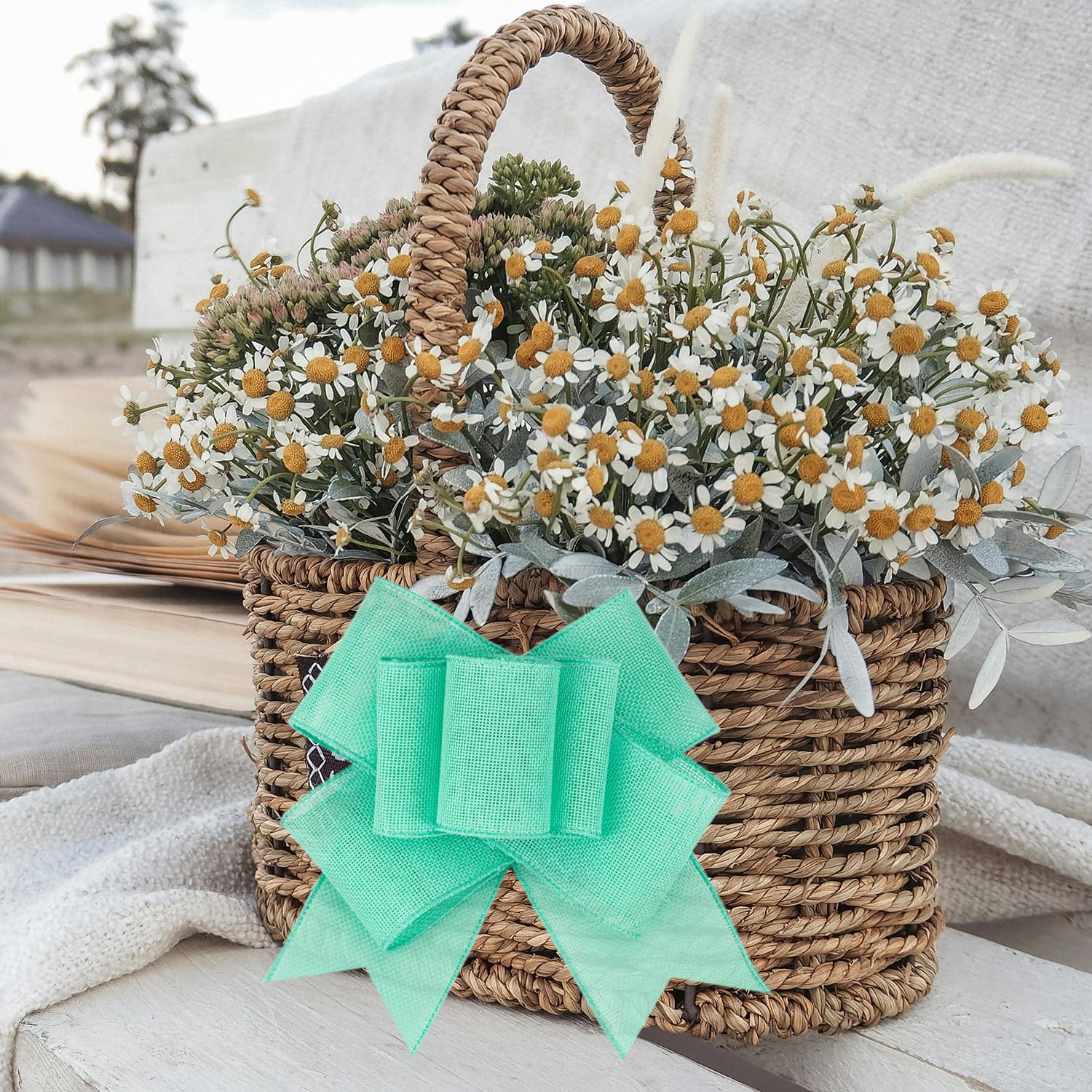Tekdeere Burlap Ribbon 100mm x 9 Meters, Aqua Wired Ribbon for Crafts, Gift Wrapping, Wreaths, Bows, Tree Decoration and Outdoor Decoration - Image 4