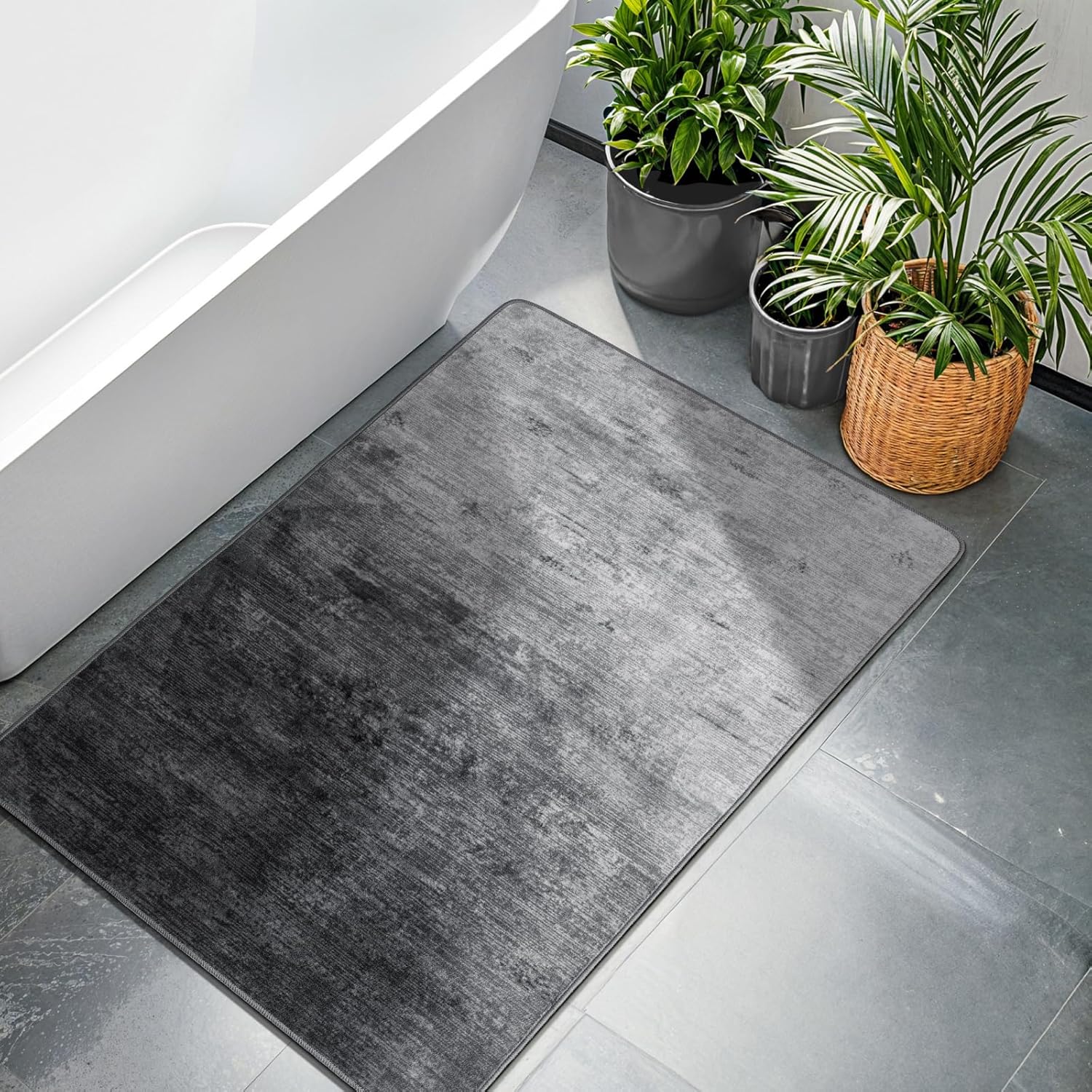 LIANLAM Washable 2x3 Entry Rugs for Entryway Kitchen Bathroom Door Mat Indoor Entrance - Stain Resistant Non-Slip Backing Low Pile Grey Rug,Durable & Ultra- Farmhouse Decor(2x3,Gray)