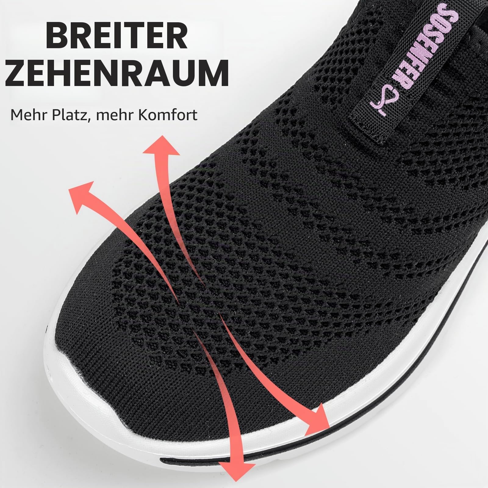 Sosenfer Sneaker Damen Slip On Ohne Schnürsenkel Leicht Atmungsaktiv | Schlupfschuhe Damen, Walkingschuhe, Rutschfeste Sohle, Bequeme Mesh-Schuhe, Turnschuhe Freizeitschuhe für Alltag, Gr.36-42