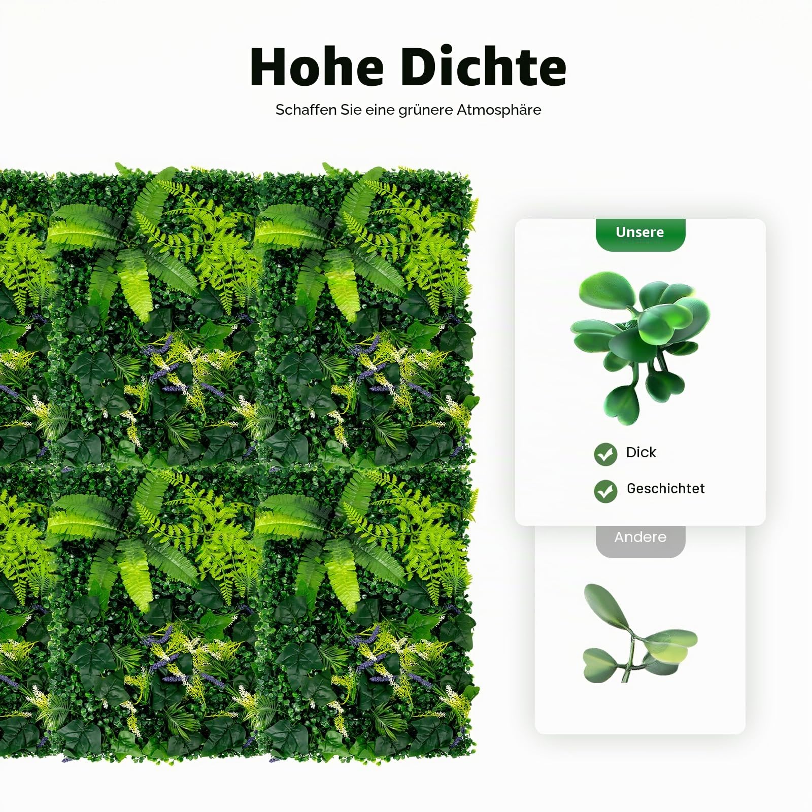 6 Stück Künstliche Pflanzenwand,40X60cm Wandgarten | Künstliches Gras Kulisse Wand Pflanzen Rasen Wand Buchsbaumplatten Buchsbaumhecke Wandpaneele Dekoration