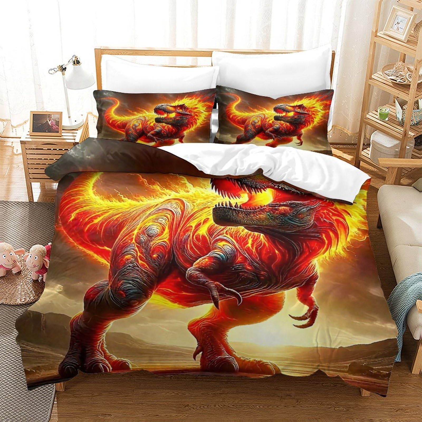 Housse de couette dinosaures microfibre douce avec fermeture éclair invisible