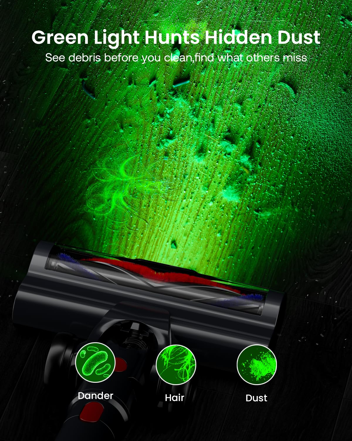 Cordless Vacuum Cleaner for Home, Upgraded 60Kpa Powerful Suction Pet Hair Vacuum with 70min Runtime, Green LED Light for Hardwood Floors & Carpet, Self-Standing Rechargeable Stick Vacuum, Golden - image 6