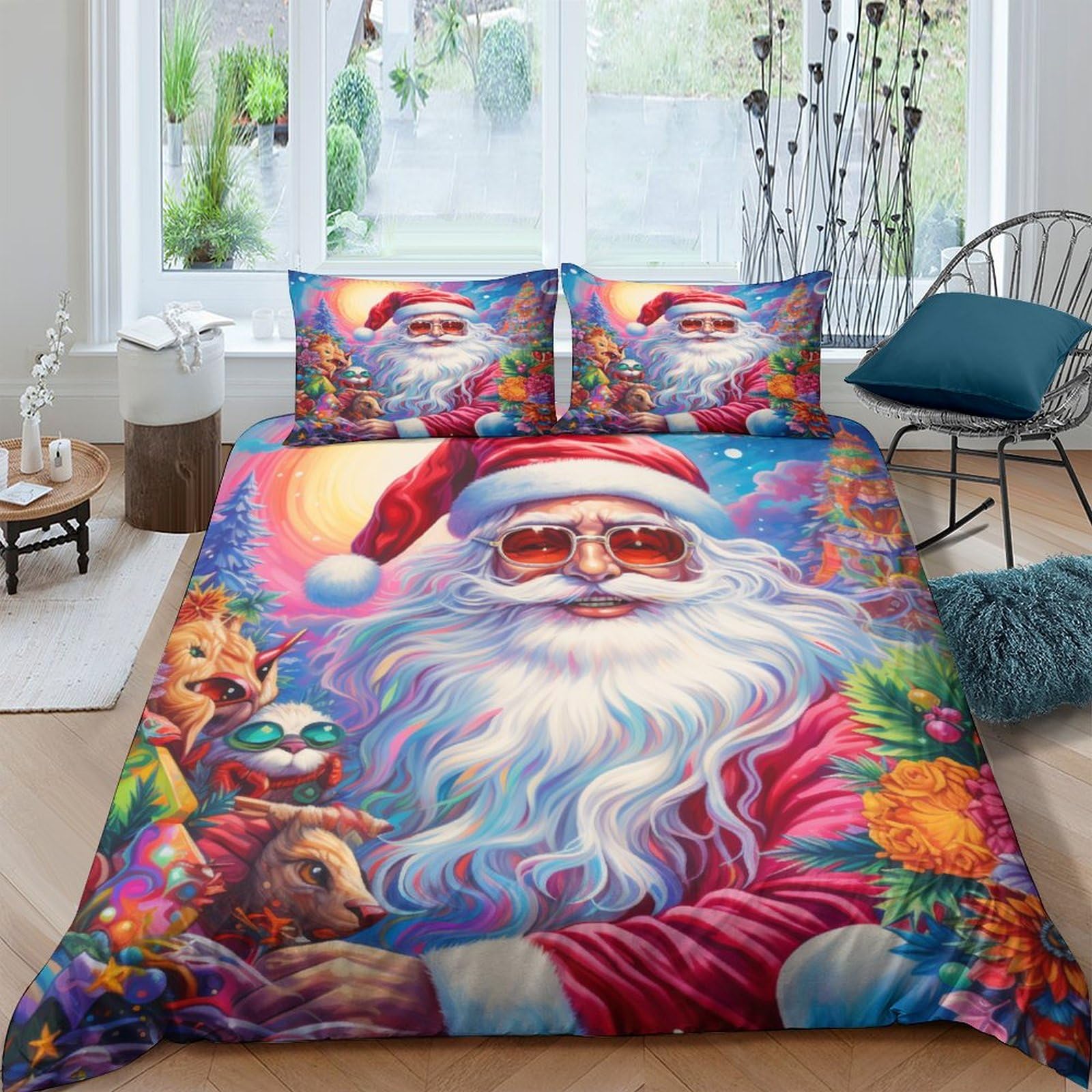Cadeau de Noël housse de couette double 3D avec fermeture à glissière et taies d'oreiller