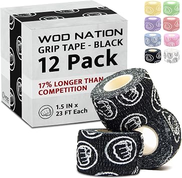 WOD Nation Flexible Hook-Grip Athletic Tape Easy-Tear, Sweat-Proof Thumb & Finger Strips for Weightlifting