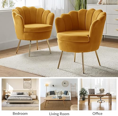 Miniatura 133 de HULALA HOME Moderno sofá biplaza de terciopelo con respaldo en forma de flor, cómodo sofá tapizado de 2 plazas con patas de metal dorado, sofá