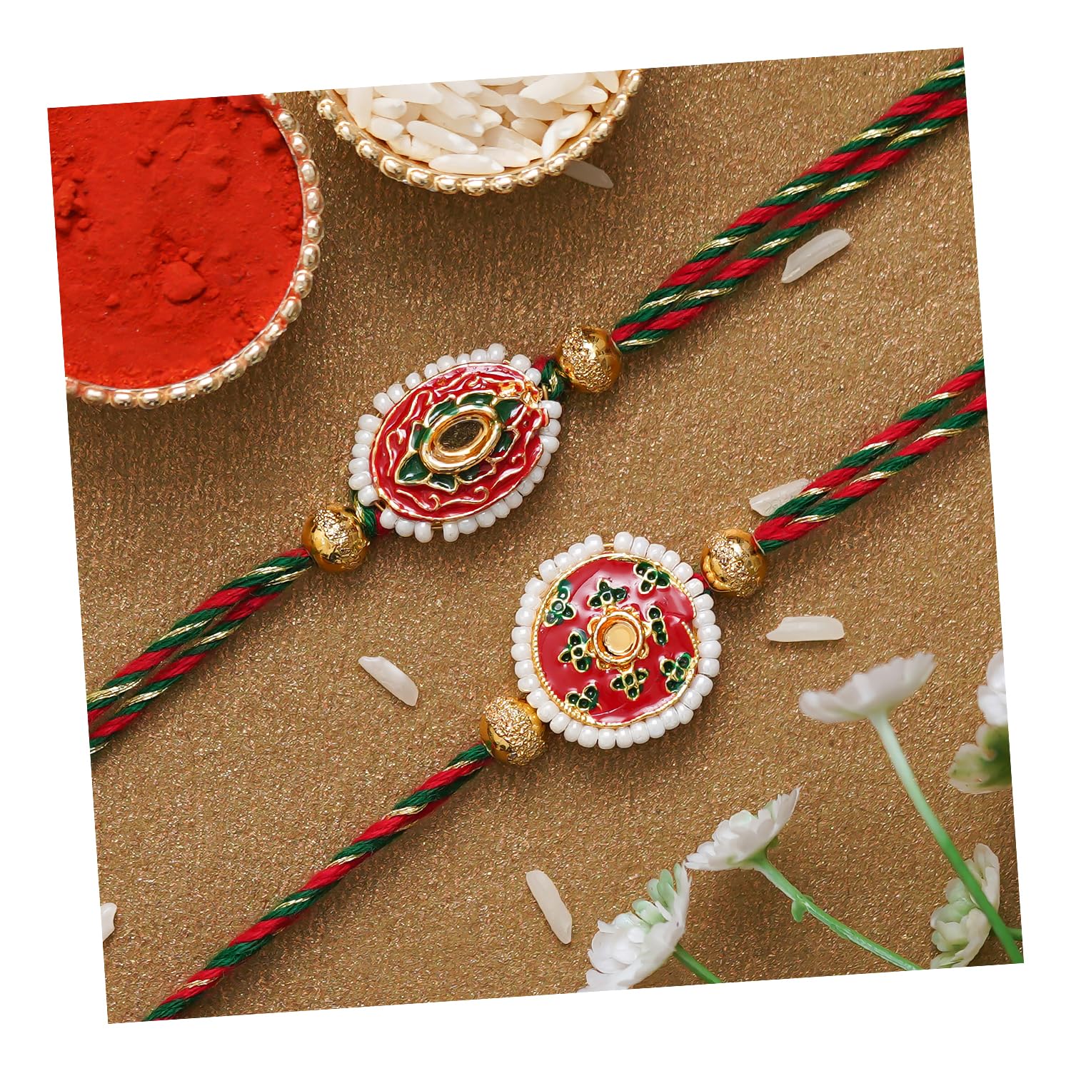 eCraftIndia Multicolor Set of 2 Semi Precious Designer Rakhis with Roli Chawal Pack - Rakhi for Brother, Bhaiya, Bhai (B0C6PZD71P) Amazon Price History, Amazon Price Tracker