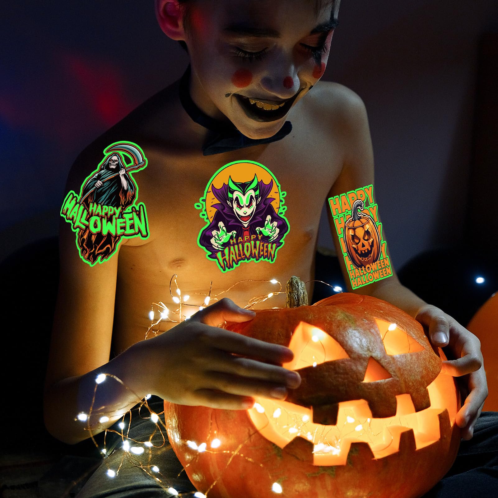 Pack De 100+ Tatuajes Temporales De Halloween Fluorescentes Para Niños – Motivos De Arañas, Calaveras, Fantasmas Y Calabazas – Impermeables Y Duraderos