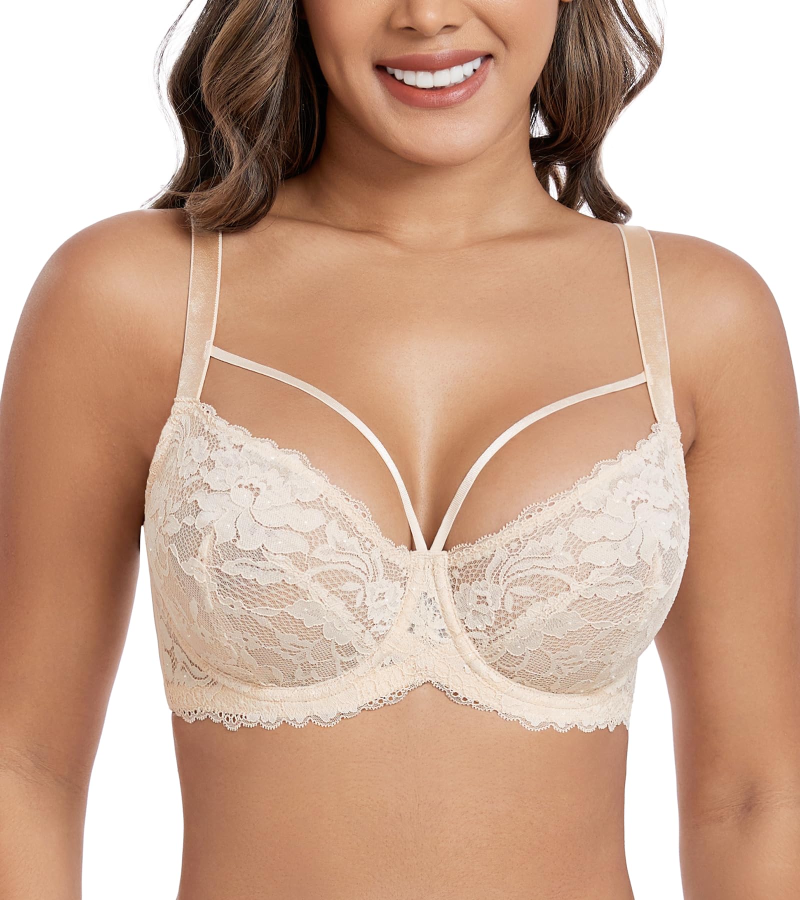 DotVol Damen Große Größen Minimizer BH Durchsichtige Ungepolsterte Spitze Unterwäsche Alltag Bra mit Schnürung
