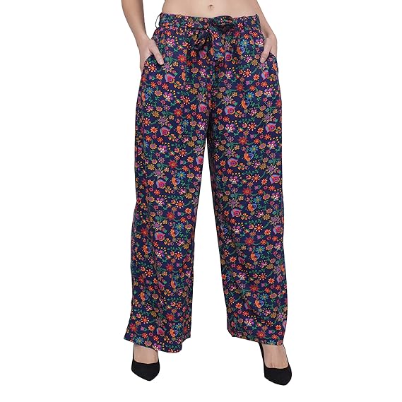 Women's Polyester All Over Print Straight Fit Casual Trousers