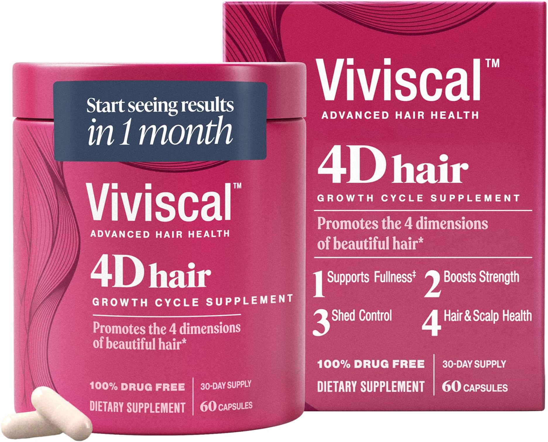 4D Hair Growth Cycle Supplements for Women for Full, Strong, and Healthy Hair; Made with Keratin, Vitamin A, Biotin, Zinc, 30 Day Supply, 60 Count