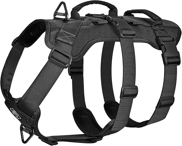 OneTigris Hundegeschirr, T-Bone Taktisches Geschirr mit 2 Griff Ausbruchsicher Einstellbar Brustgeschirr für Hunde Jagd Wandern Trainierung Spaziergang Outdoor-Aktivitäten (Schwarz, L) product image