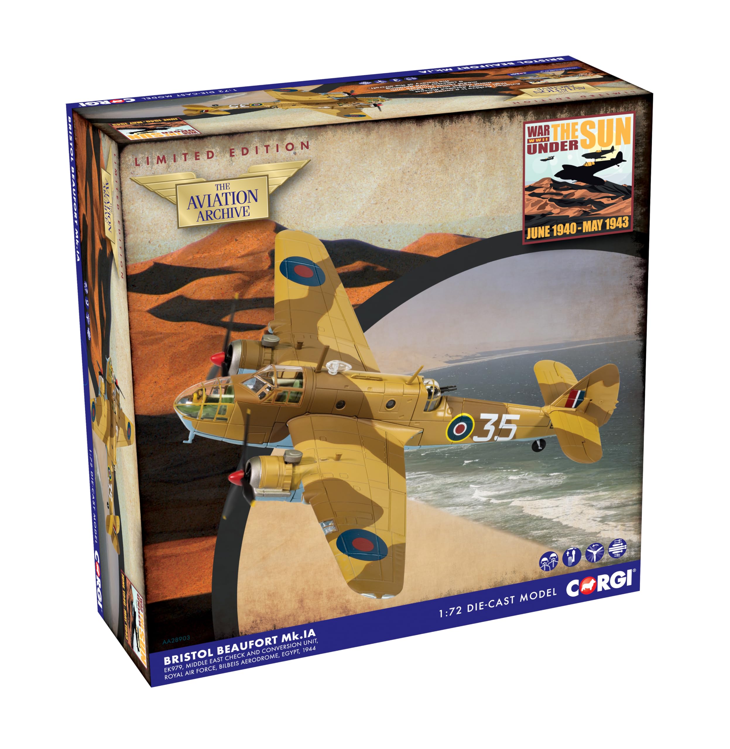 Corgi Bristol Beaufort MkIa EK979 '35' RAF Egypt 1944 1:72 Diecast Model