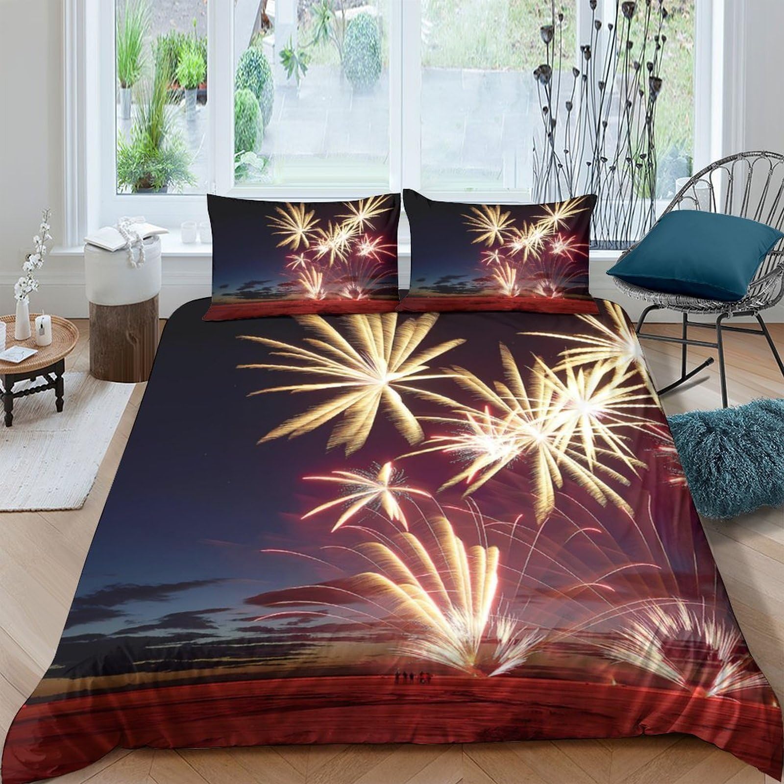 Ctjqhvkz Style-7 3D Printed Fireworks Night Sky Fitted Sheet Microfiber Soft Bedroom Decor Mattress Cover For Home Guest Room Single（135X200cm）