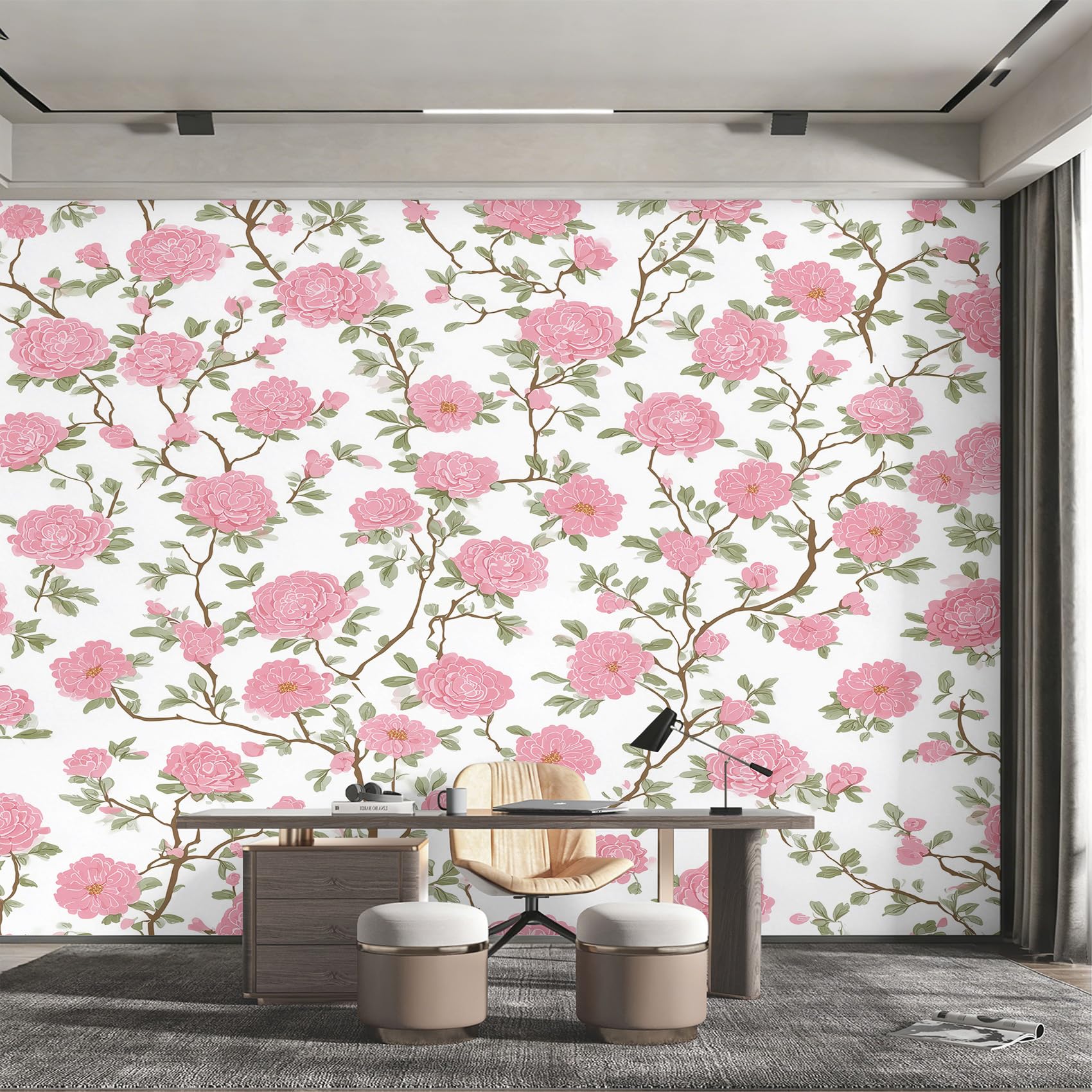Papier peint intissé fleur rose panoramique 250x175 cm pour deco murale de salon