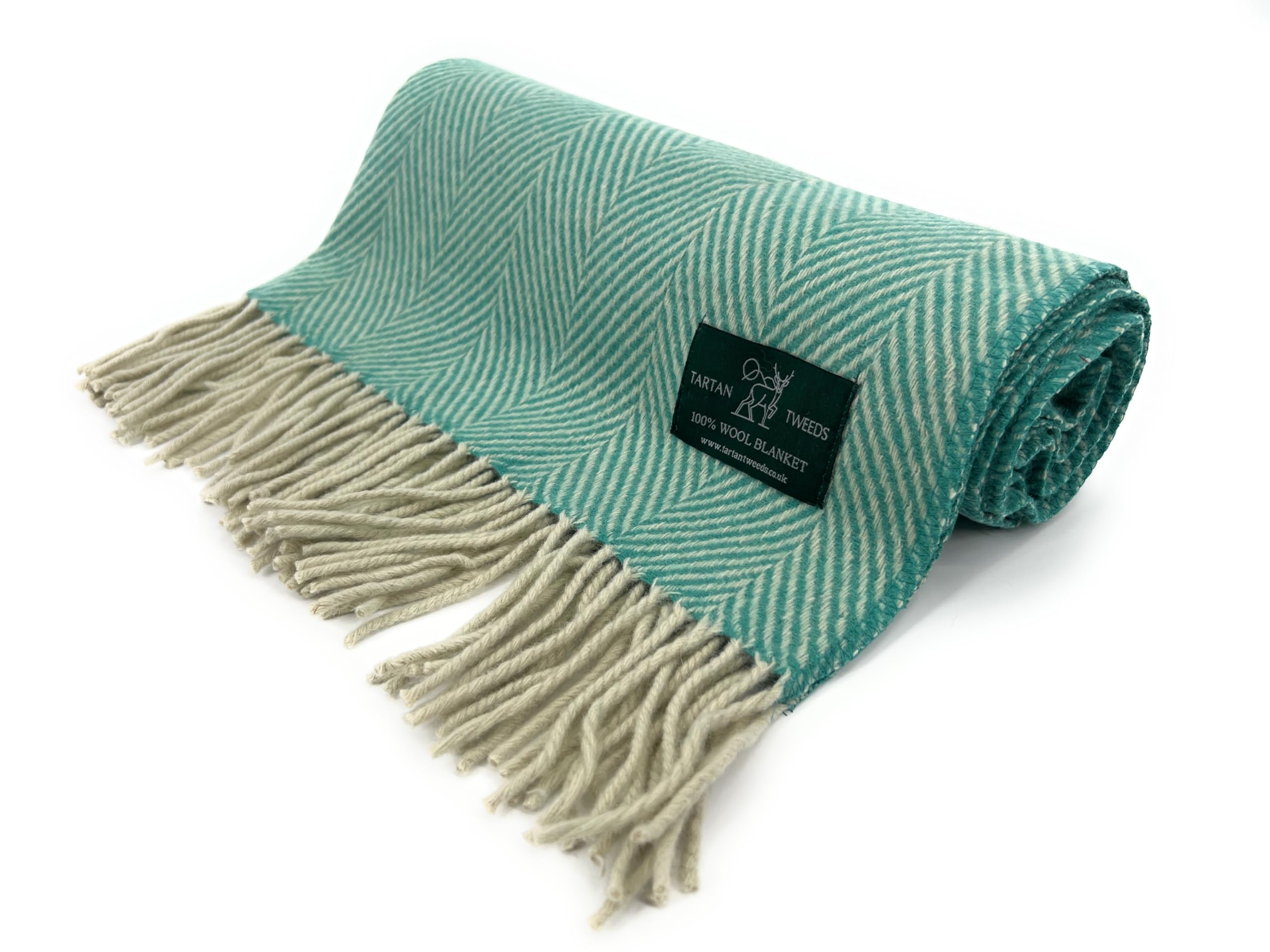 Tartan Tweeds Sea Green Herringbone Wool Knee Blanket Throw, Travel Size (Sea Green)