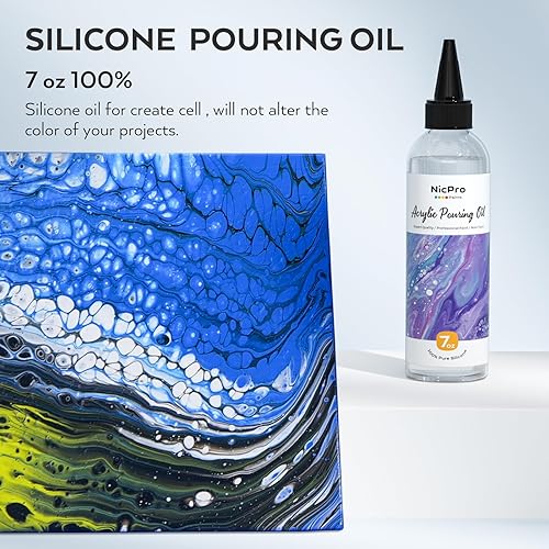 Miniatura 2 de Nicpro Aceite de vertido de silicona de 7 onzas para arte, activador de células dramático para verter pintura acrílica, 100% silicona medio