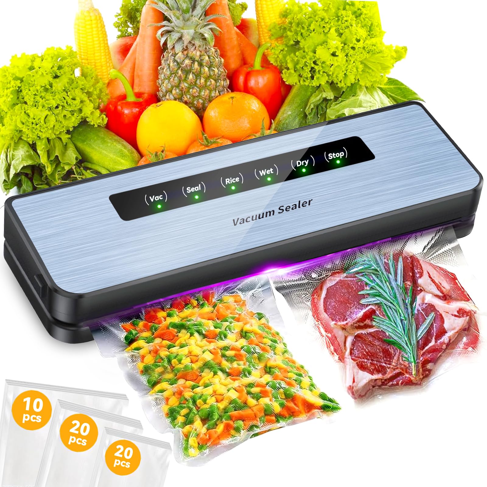 Machine Sous Vide Alimentaire 5 en 1, Appareils de Mise Sous Vide Compacte, 50 Sacs Sous Vide Inclus, Machine à Sceller Sous Vide pour Aliments Secs et Humides, Pour la Conservation des Aliments