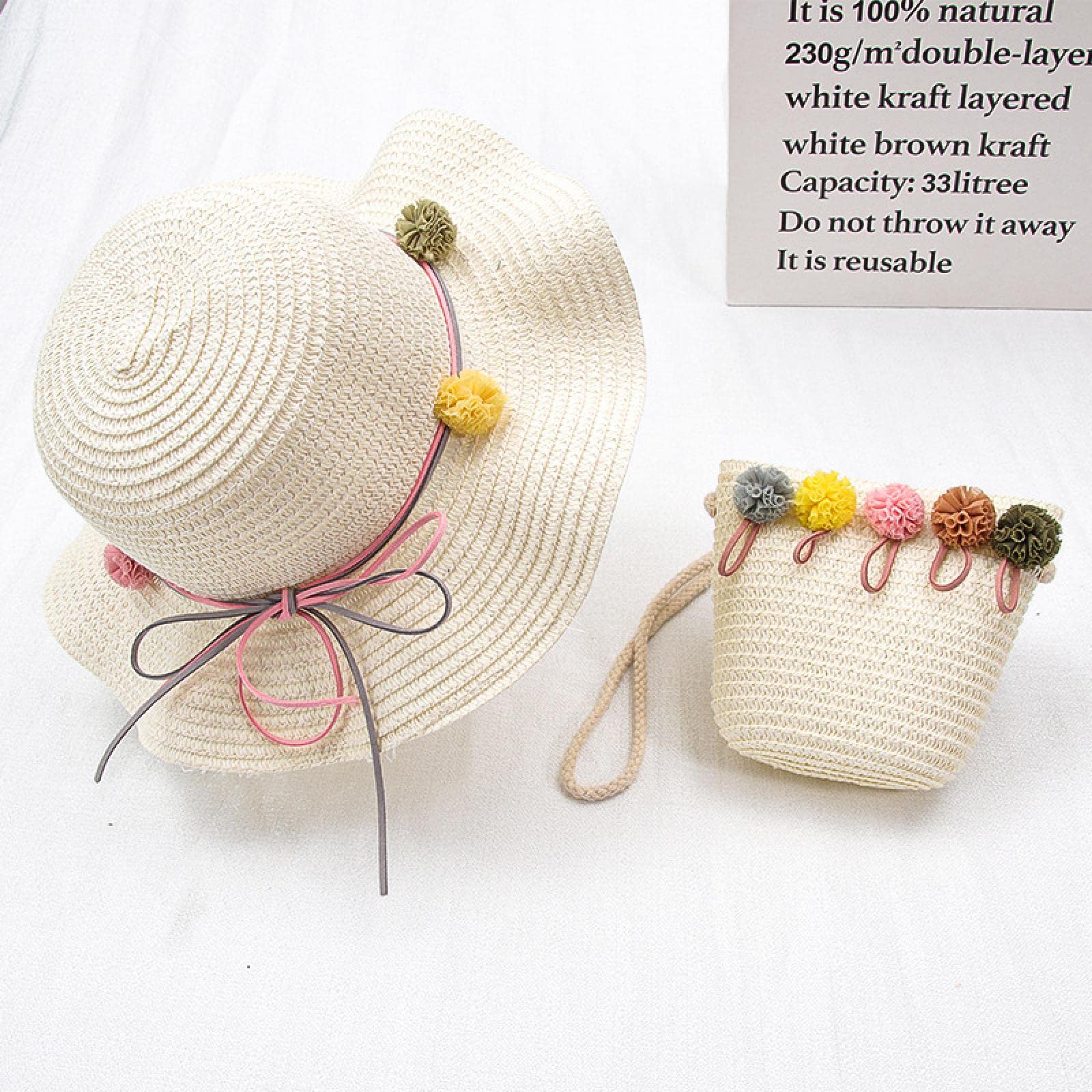Chapeaux de soleil pour femmes chapeau chapeau de plage fille enfants mignon décontracté chapeau de paille + ensembles de sacs à main enfant bébé voyage en plein air vacances plage disquette chapeau