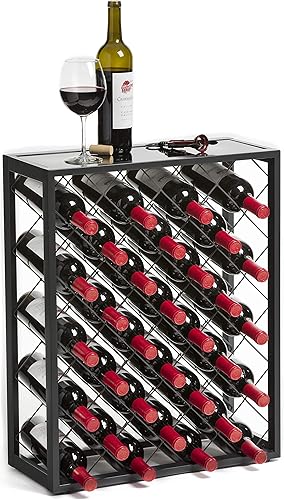 Miniatura 10 de Mango Steam Consola de estante de vino con mesa de cristal (34 botellas, negro)