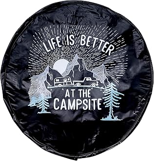 Camco Life is Better at Campsite 29' Vinyl Cover with Elastic Hem-Durable Design Keeps Dirt, Rain, and Sun Away from Your Spare Tire (53291)